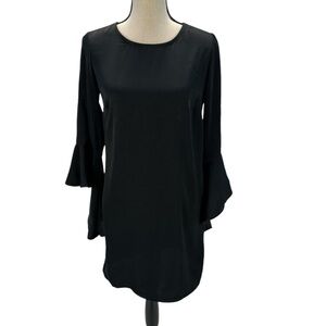 Bar III Long Ruffle Cuff Bell Sleeve Round Neck Mini Dress - Black - size XS